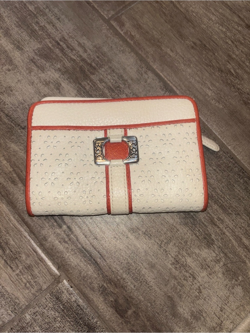 Brighton Cream Wallet with Orange Trim and Silver Accent